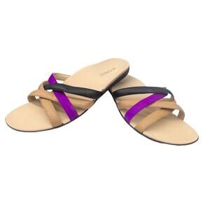 Vionic Dava Women's Leather Strappy Flat Sandals 8.5 Purple